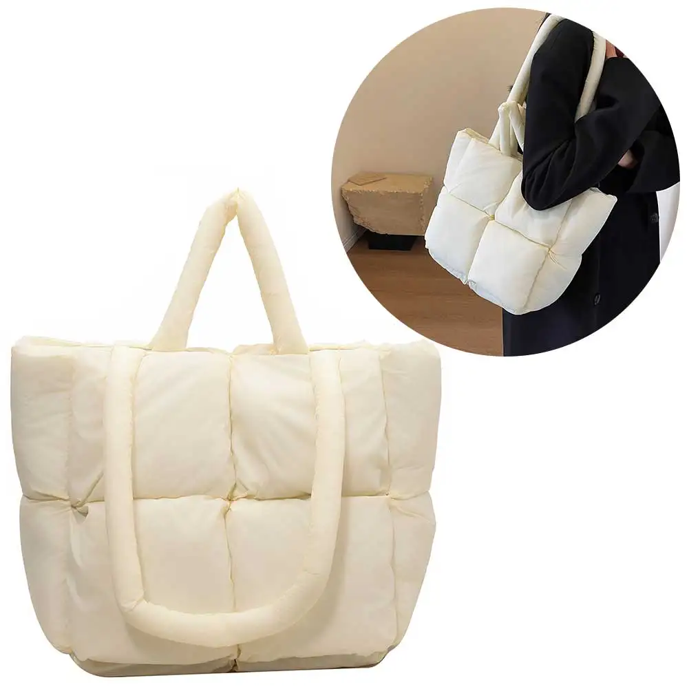 Women Quilted Puffer Tote Bag Lightweight Padded Shoulder Bag Versatile Puffy Armpit Bag Top Handle Bag Pillow Shopper Bag