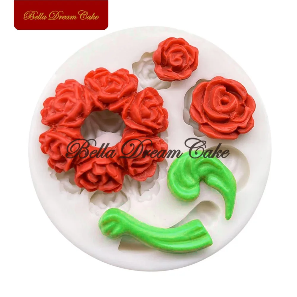 Molde do silicone 3d para o bule, mini flor rosa, fondant do chocolate, argila, sabão, ferramentas da decoração do bolo, acessórios do cozimento