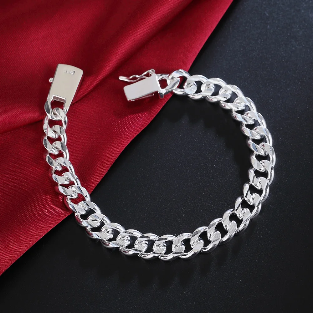 925 Sterling Silver Solid 8/10mm chain Bracelet men women Chain noble wedding Jewelry fashion charms party birthday gift image 6