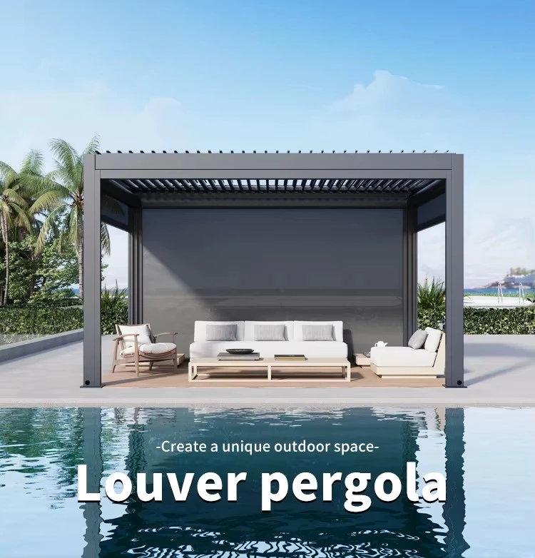 Automatic Aluminum Louvered Pergola with Bioclimatic Awnings for Outdoor Gazebo Shading and Patio Roof UV Resistant Waterproof