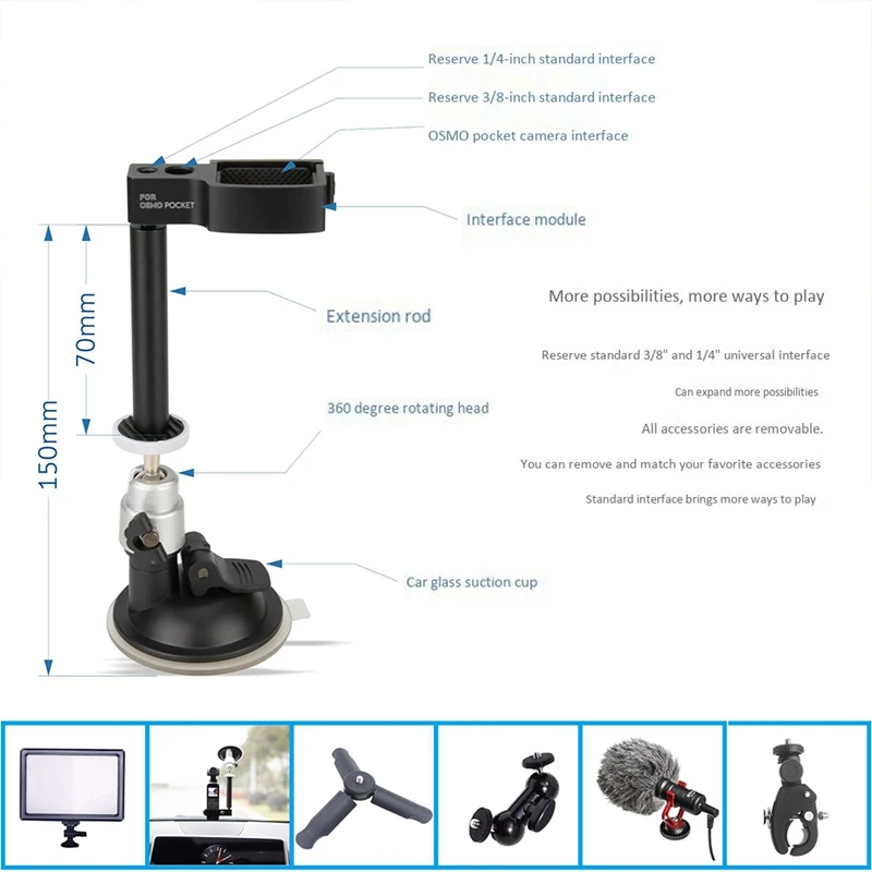 A73T Auto Mount Voor DJI Osmo Pocket 2 Camera Stabilisator Handheld Gimbal Beugel Venster Zuignap Montage Adapter Converter