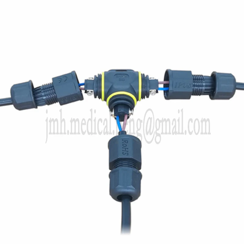 Conector serie impermeable M20T recto a través de T de cuatro vías 2P3P4P5P diámetro del cable 5-10mm cable y cable ingeniería al aire libre