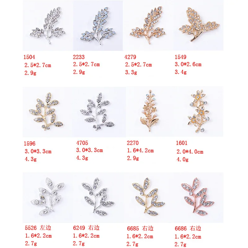 10 Pcs/Lot Tree Branch Leaves Flower Gold Silver Rhinestone Buttons Flatback Ornaments For DIY Crafts Hair Bouquet Accessories