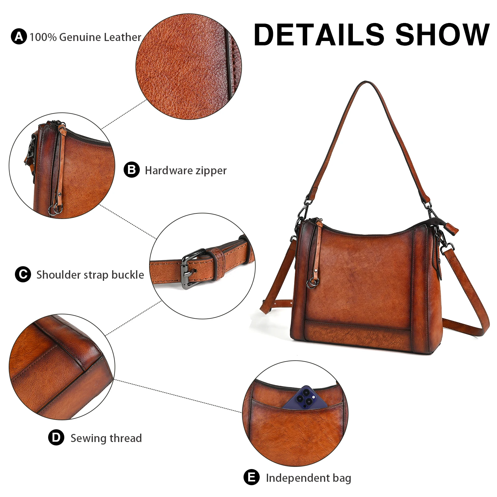 Motaora Hoge Kwaliteit Echt Lederen Crossbody Tassen Voor Dames Tas Tas Hobo Handtassen Dames Vintage Schoudertas 2024 Nieuw