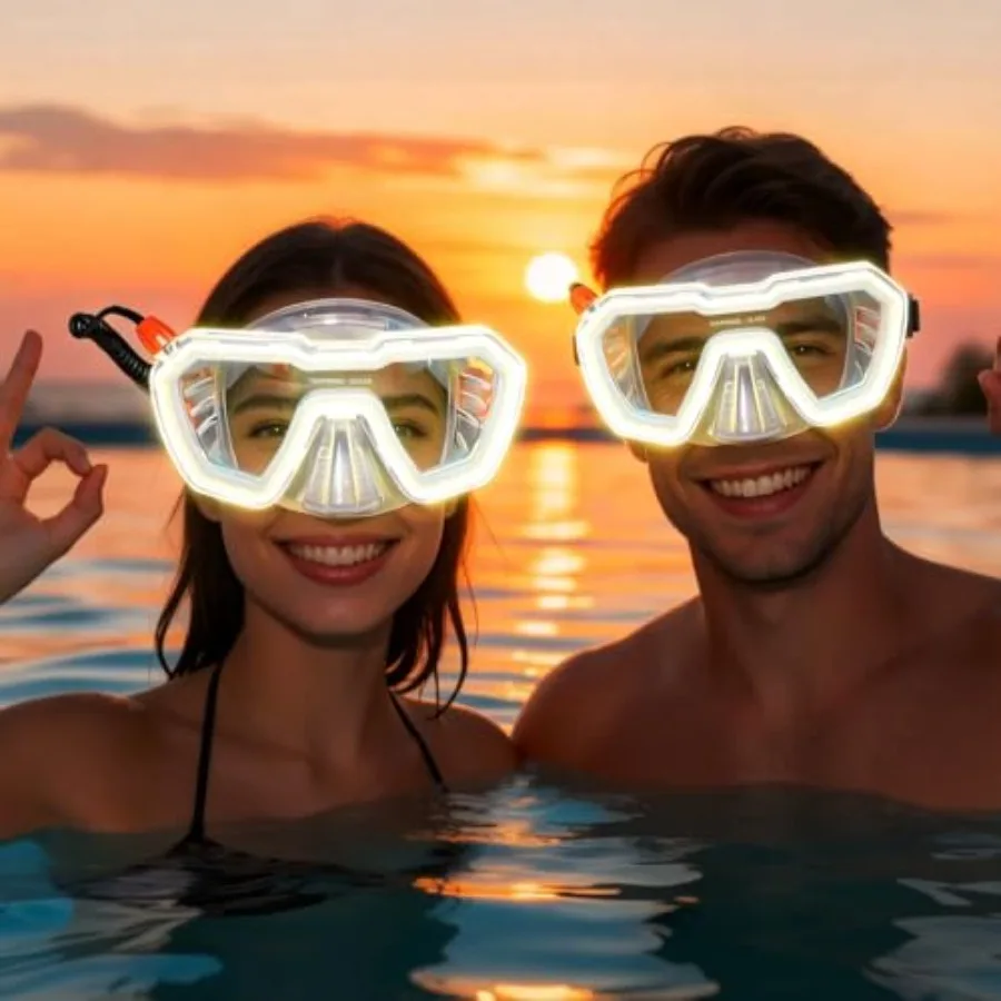 

Scuba diving mask for underwater exploration, tempered glass lens, black frame, panoramic wide view with anti-fog and built-in