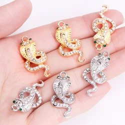 10Pcs Goth Alloy Gold Color Zircon Snake Pendant for DIY Jewellery Making Punk Snake Charms Choker Chain Necklace Accessories