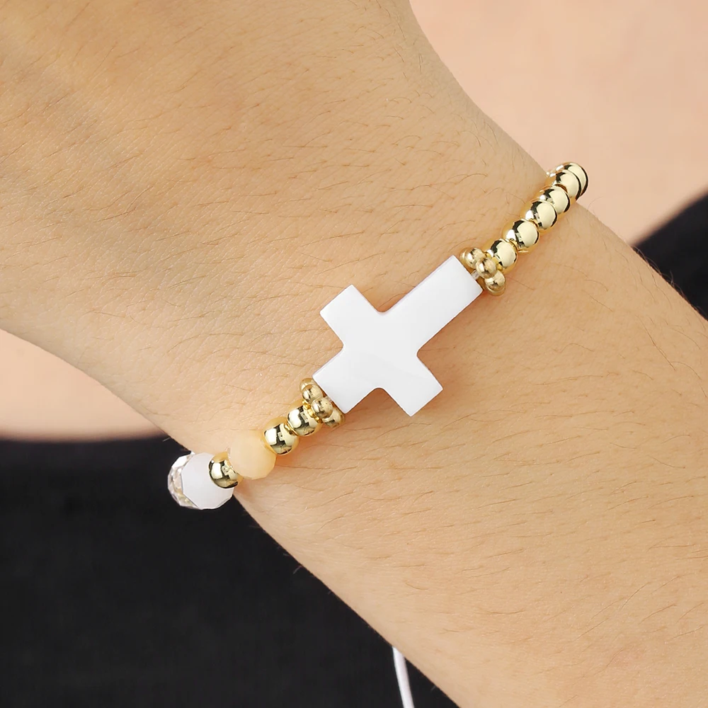 Bohemian Hapiship Style Shell Cross Crystal Bracelet Simple Glass Bead Women's Adjustable Coraline Bracelet Jewelry for Women