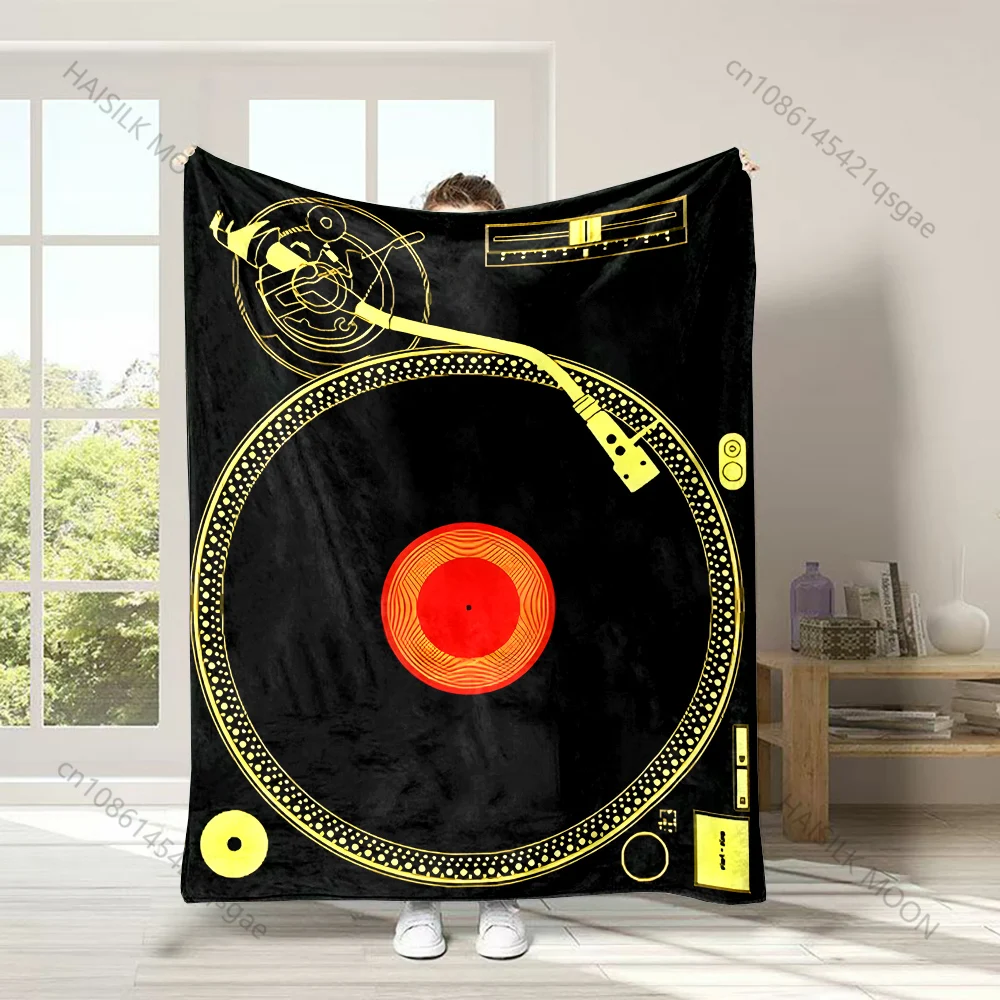 1PC Gold Turntable Red Vinyl Tonearm Controls Print Adult Children Warm Blankets Home Travel Car Soft Comfortable Luxury Gift