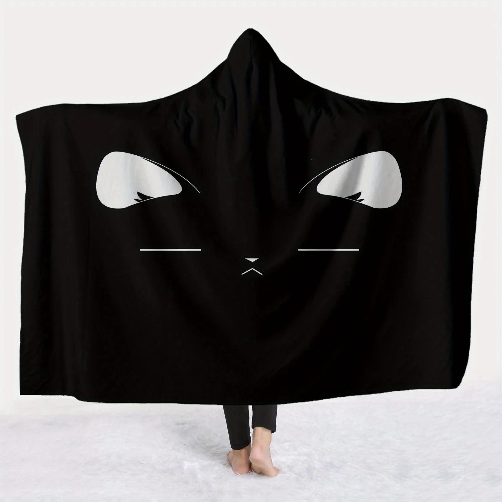 1pc Black Cat Patterned Wearable Blanket with a Hood - Ultra-Soft And Durable - Perfect for Napping on The Sofa, in The Office