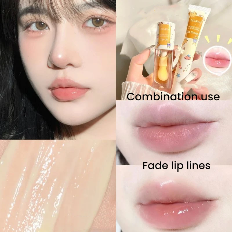 Honey Lip Oil Lip Cream Fade lines Non Sticky Moisturizes Reduce Wrinkles Vitamin E Tint Balm Plumper Repair Care Serum