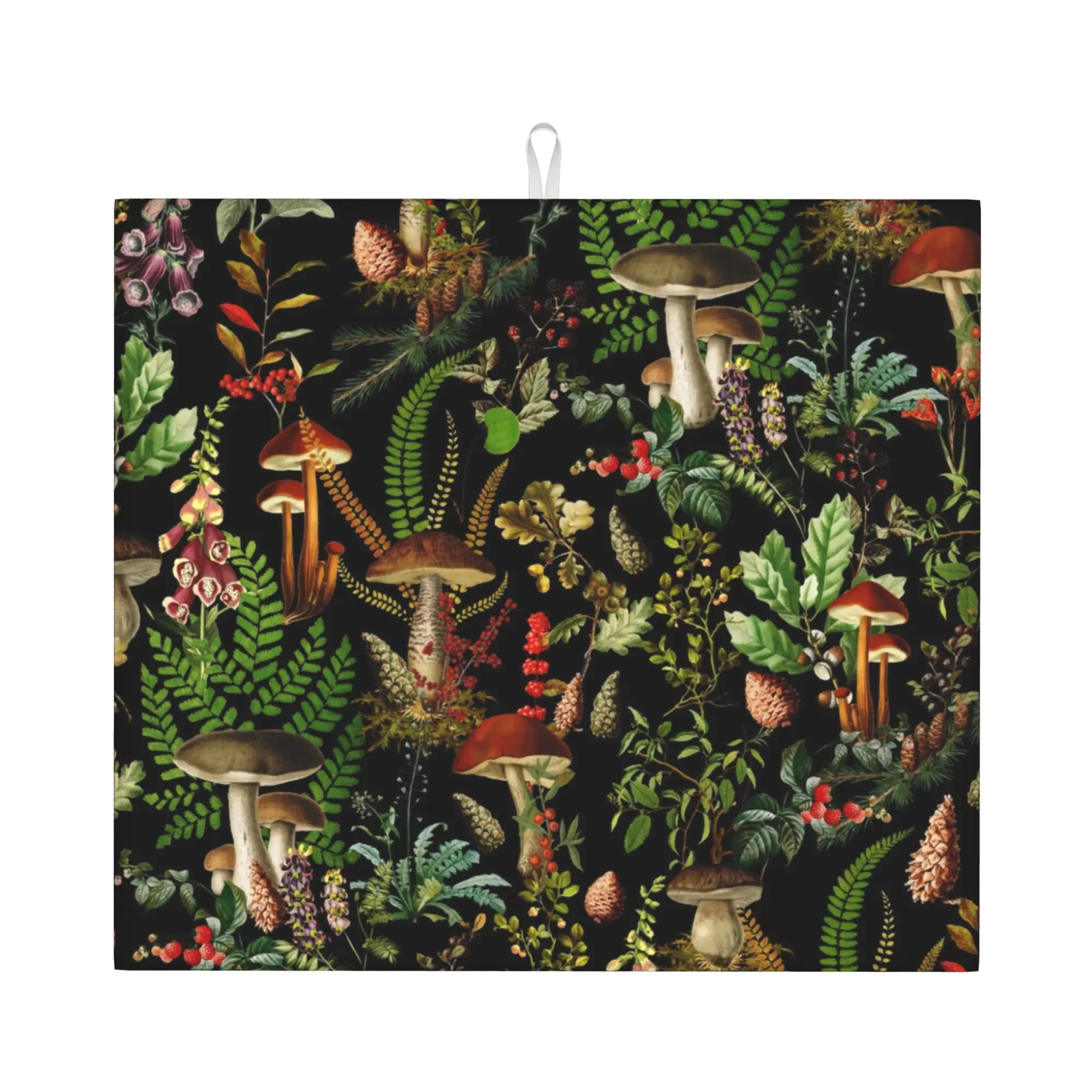 Mushrooms Forest Black Botanical Night Garden Nightgarden Kitchen Counter Protector Mat Barware Tableware Mat For Kitchen