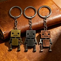 Retro Movable Robot Keychain Vintage Metal Square Robot Key Ring Creative Punk Style Bag Pendant Gift for Men Women