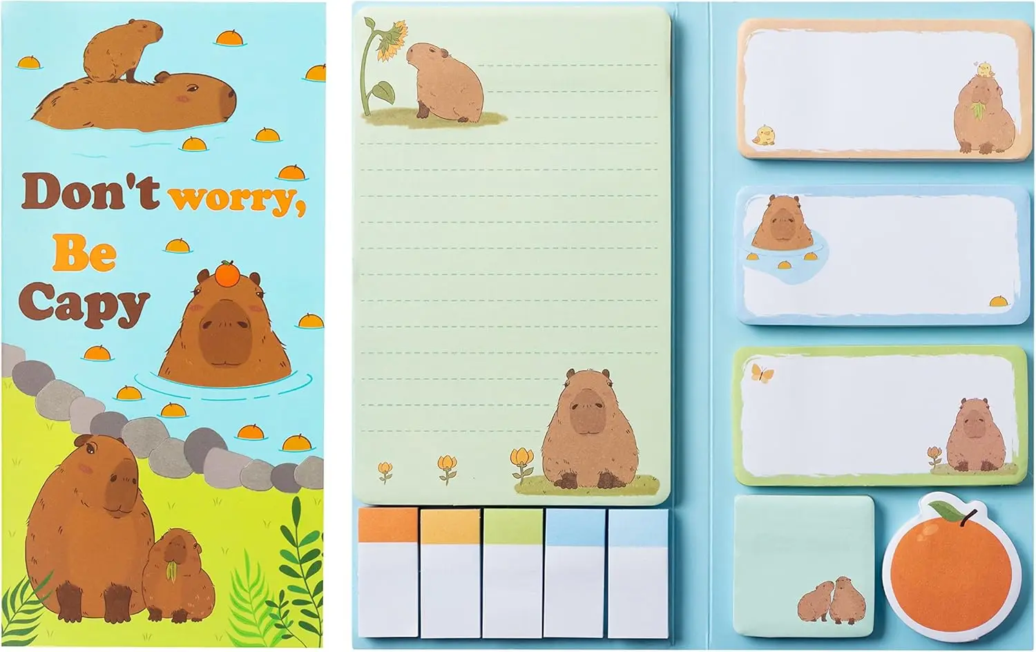 

Sticky Notes Set, 550 Sheets, Capybara Self-Stick Pads Animal Divider Tabs Bundle Writing Memo Back to School Office Supplies