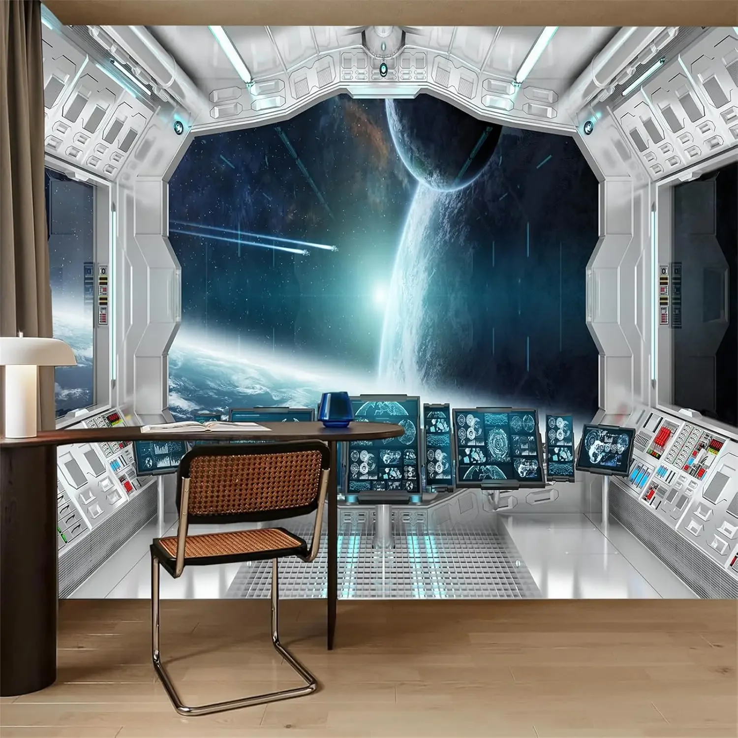 The View of Earth From Inside Spaceship Cabin Tapestry 3D Space Capsule Psychedelic Scene Tapestry–Yoga Mat, Sofa Throw or Sheet