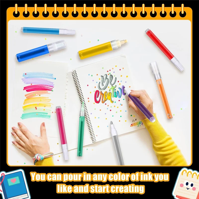 TTKK-16개 리필 가능한 아크릴 페인트 마커 빈 아크릴 마커 라운드 틸티드 플랫 헤드 필러블 펜 3ml 드로퍼 아트 키트용
