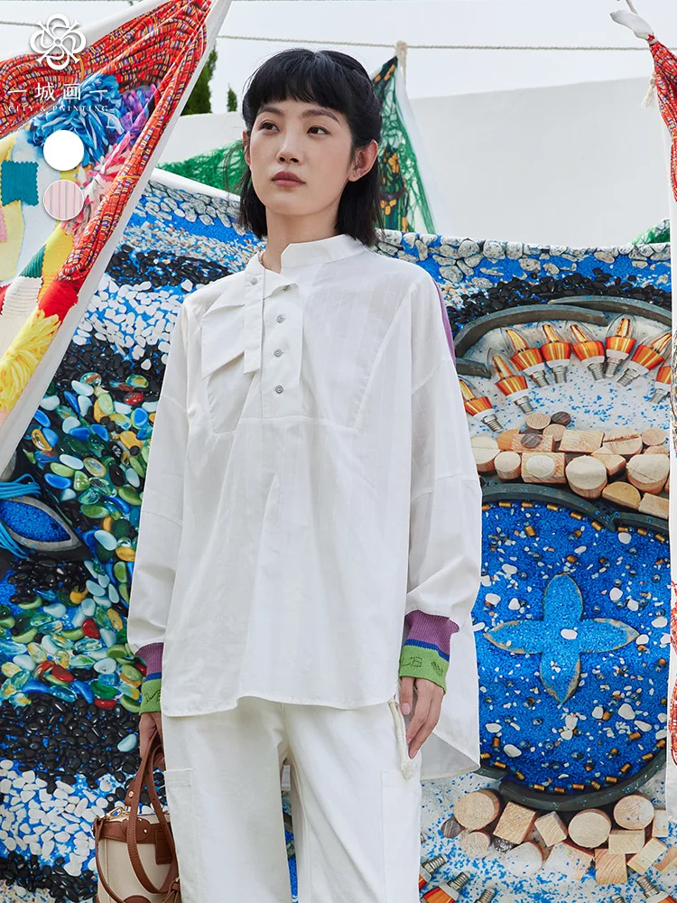 

Модный вязаный топ средней длины с элементами пэчворка и манжетами на рукавах для женщин, сезонная коллекция весна 2024