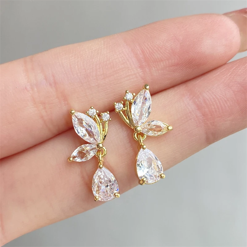 ZAKOL Romantic AAA Cubic Zirconia Butterfly Earrings Cute Shiny Water Drop CZ Dangle Earring Fashion Wedding Jewelry for Women