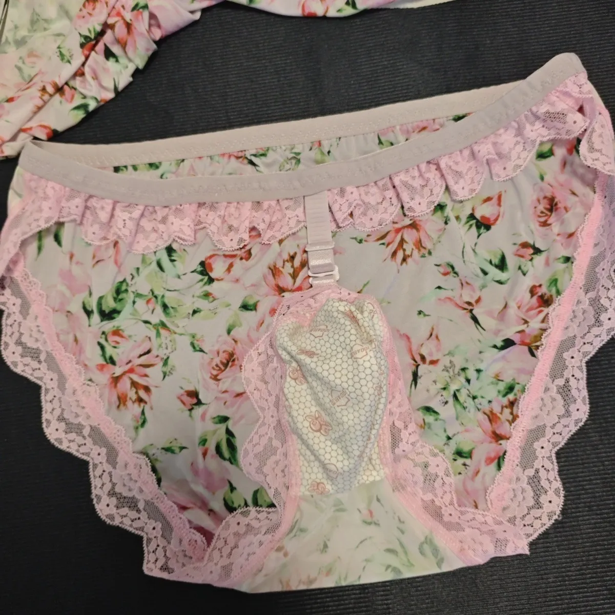 Handmade Floral Sexy Cute Man Briefs LGBQT BF Ice Silk Pink Ruffle Lace Trim Bow Panties Elastic Comfort Underpants - view 4