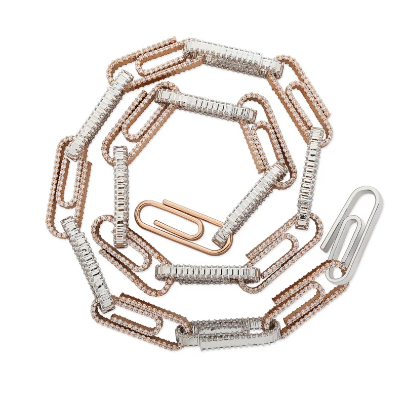 

Hip Hop AAA+ Cubic Zirconia Paved Bling Iced Out Paper Clip Pin Link Chain Necklaces Men Women for Rapper Jewelry
