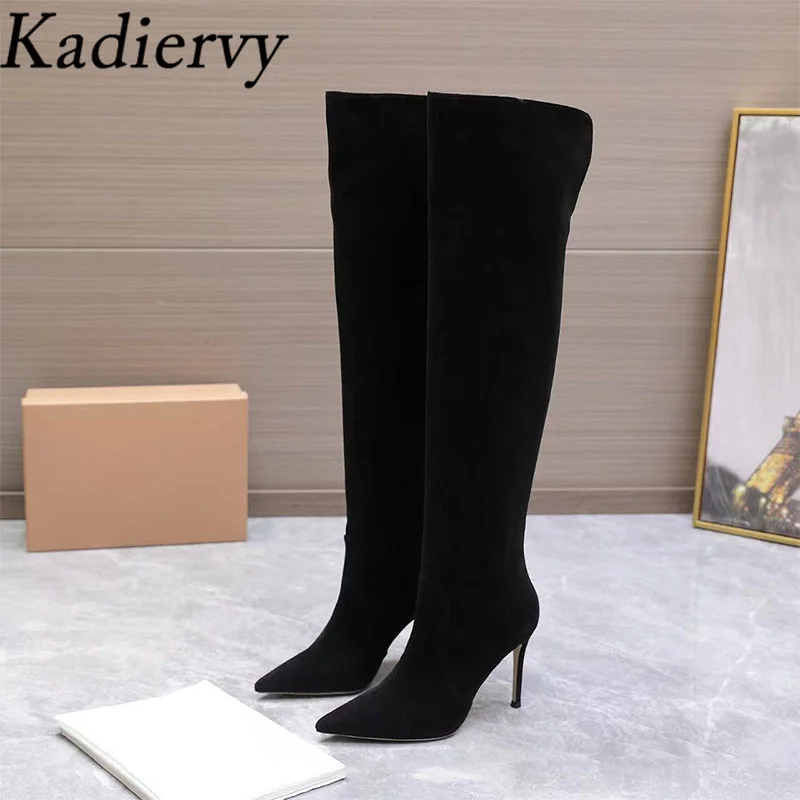 الخريف الشتاء فوق الركبة أحذية النساء أشار تو تمتد أحذية طويلة عالية الكعب أحذية امرأة سوداء الفخذ أحذية عالية امرأة #6