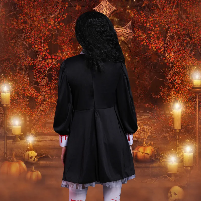 Harrow loween Adult Cosplay Costume Women's Role-plang Bloody Doll Witch Skirt Set Polyester Material Women's Faion