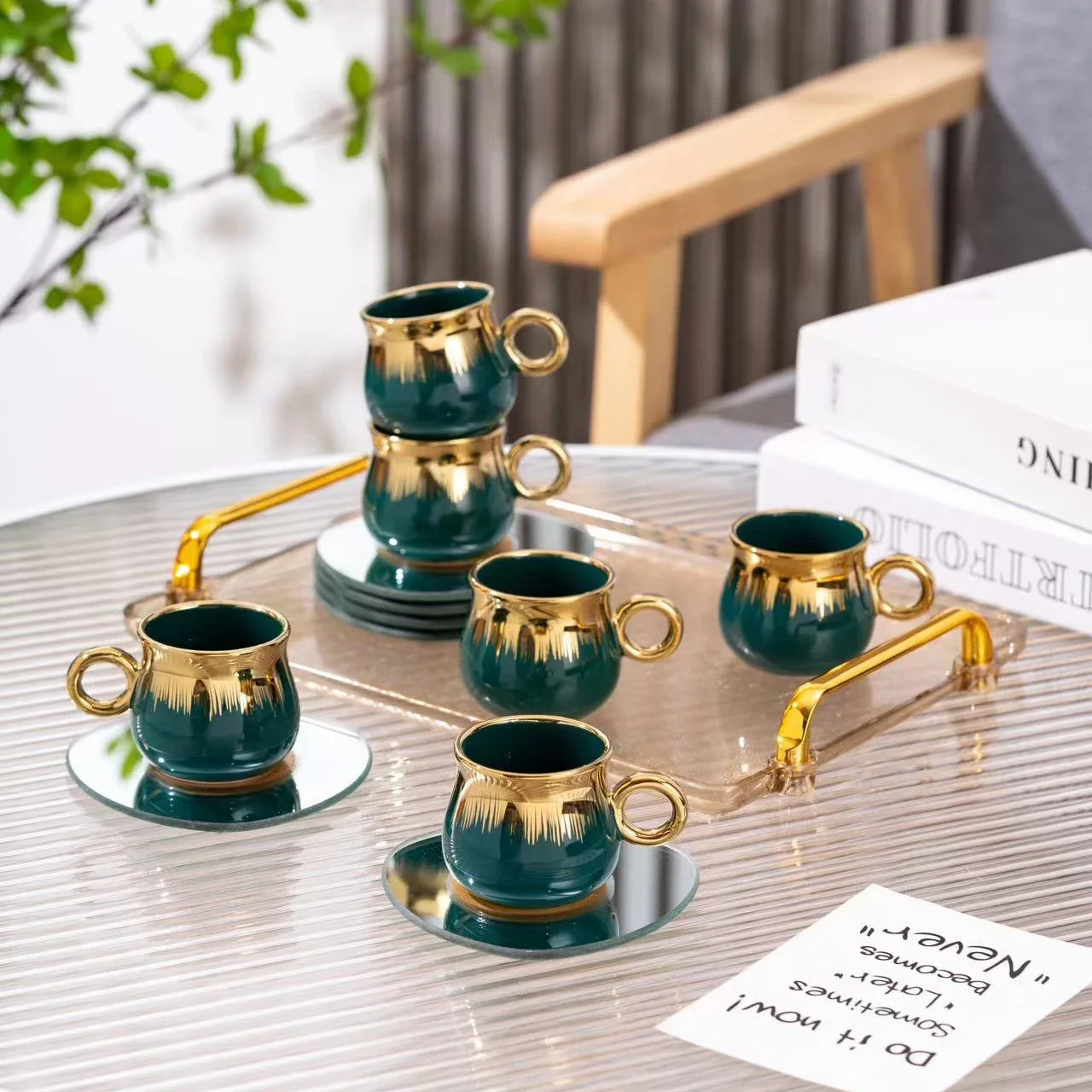 

# Deluxe Coffee Cup Blue Gold Tea Ceramic Cappuccino Coffee Cup And Saucer Set With Tray #