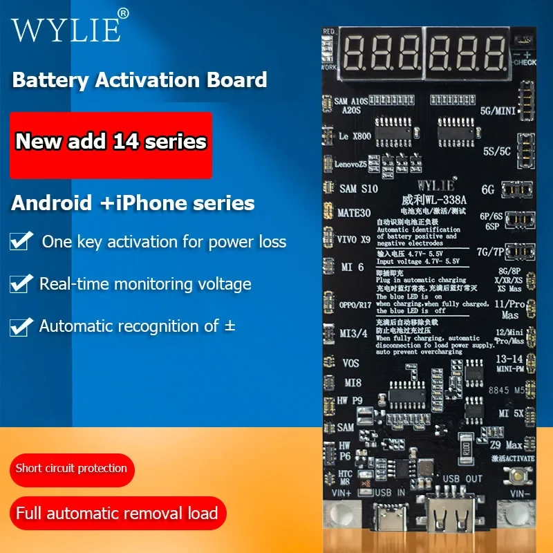 WYLIE WL-338A For iPhone 6/7/8/XXS MAX/11/12/13/14 Pro MAX For Huawei Samsung Xiaomi Battery Charging Activation Test Board