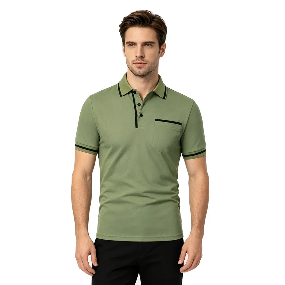 Herren Sommer Neues Modisches Kurzarm-Poloshirt, Lockeres Lässiges Poloshirt mit Tasche, Atmungsaktives Männer-Oberteil – Detail 2