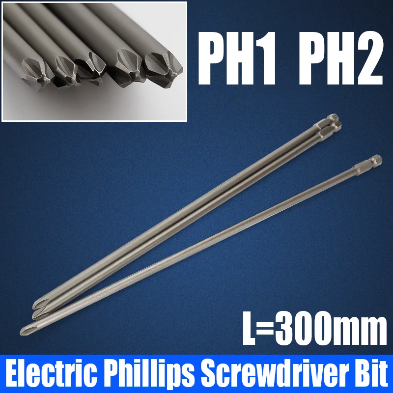 1PCS 300mm Electric Phillips Screwdriver Bit PH1 PH2 Magnetic Batch Head Cross Screwdriver Bit Impact Screw Driver