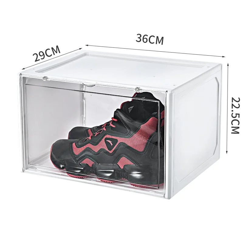 1Pc Magnetic Door Shoe Box Foldable Thicken Shoes Box Acrylic Clear Door Home Closet Shoes Organizer Drawer Type Shoe Case