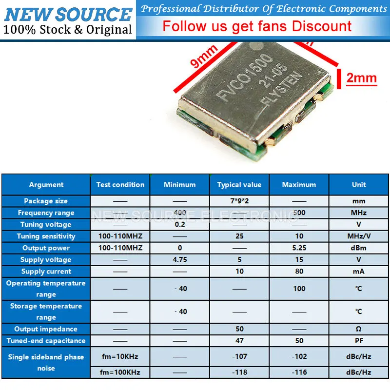 2 sztuk/partia nowy 100 ~ 5000 MHz kontrola napięcia oscylator kwarcowy dla domofonu pasmo częstotliwości Jammer FVCO150 FVCO2400 nowe źródło