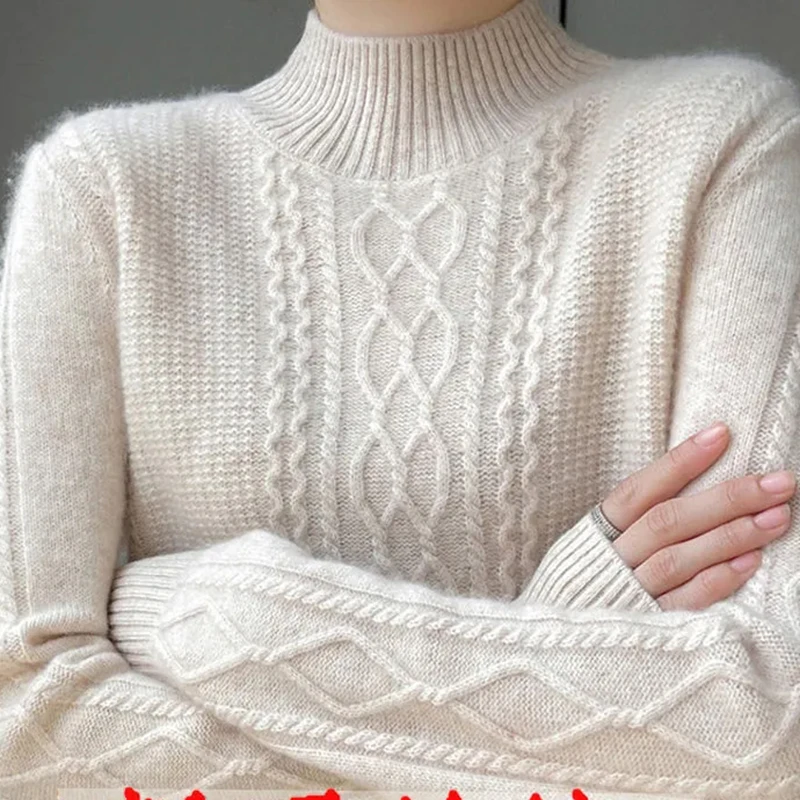 Autumn Winter Half Turtleneck Loose Solid Pullover Sweater Women\'s 2023 Thickened Cashmere Sweater female Knitted Bottoming Tops