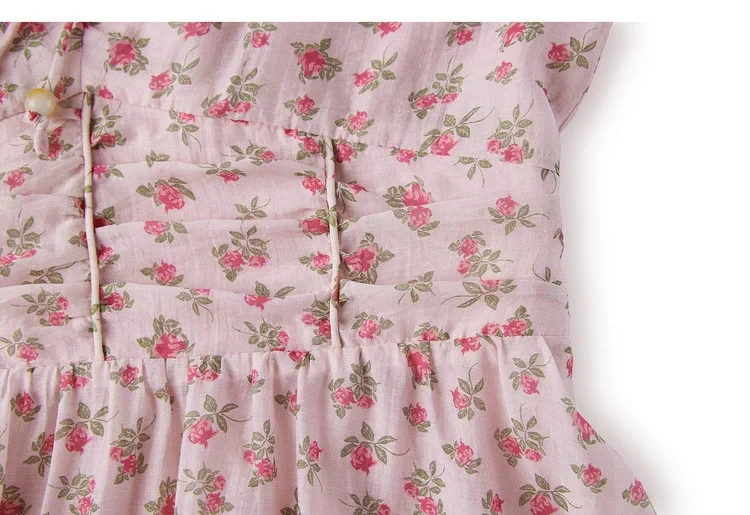SENTUBILA Elegantes Blumen-Sommerkleid für Damen 2026, lässiges Kleid mit V-Ausschnitt, plissiertem Rock, kurzen Puffärmeln und schmaler A-Linie 162LO6257X – Detail 27