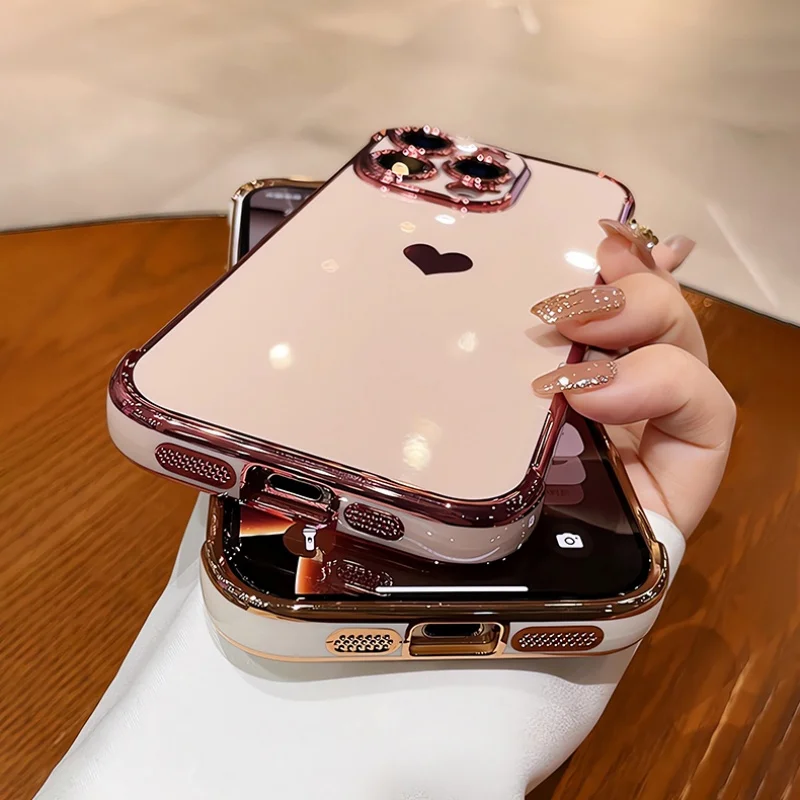 Plating Heart Laser Aurora Matte Hülle für iPhone 18 17 12 13 14 15 16 Pro Max Plus Kameraschutz Silikon Stoßfeste Abdeckung – Detail 7