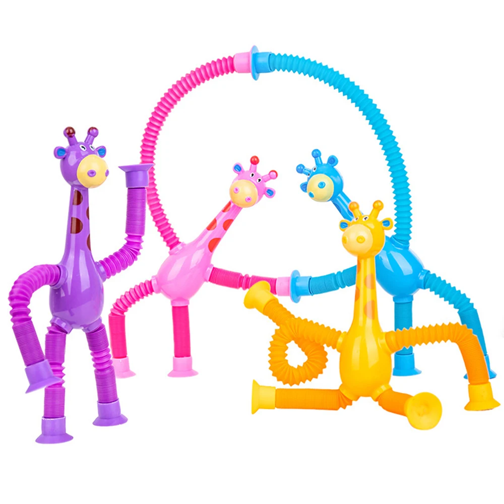 Children\'s Suction Cup Giraffe Toys Pop Tube Suction Cup Pipe Cups Telescopic Giraffe Children\'s Telescopic Tube Toys for Girls