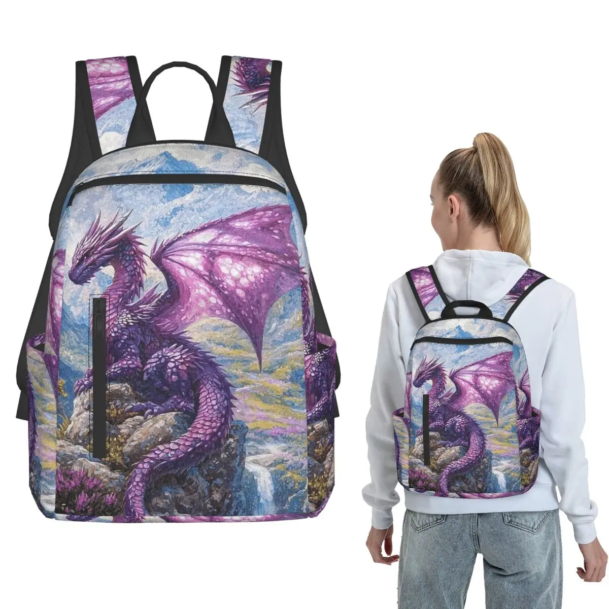 

Fantasy Purple Little Fly Dragon Backpack Large Capacity Children BookBag School Bag Shoulder Bags for Men Women