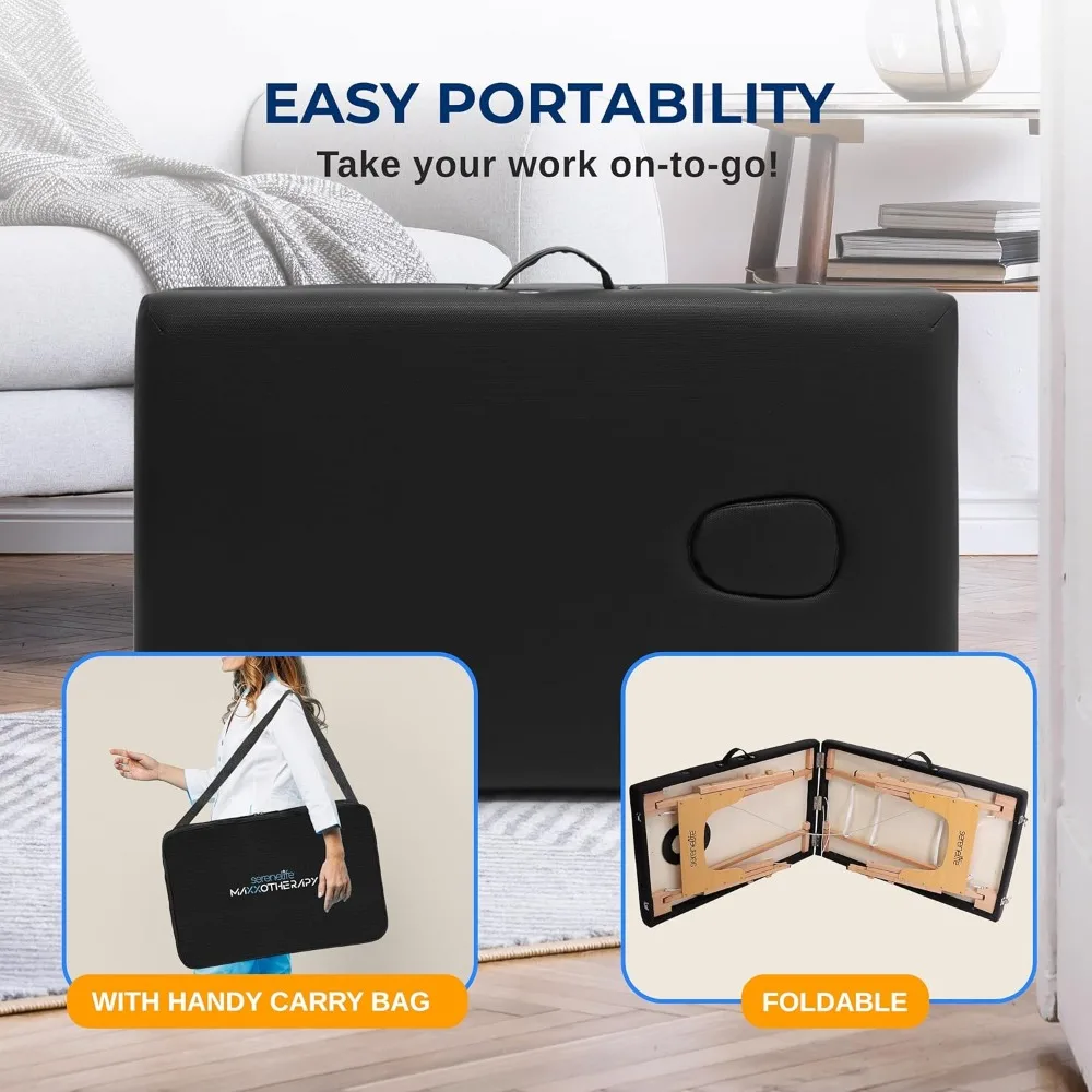 SereneLife-Mesa de masaje portátil, cama de masaje profesional plegable ajustable de 3 secciones con bolsa de transporte