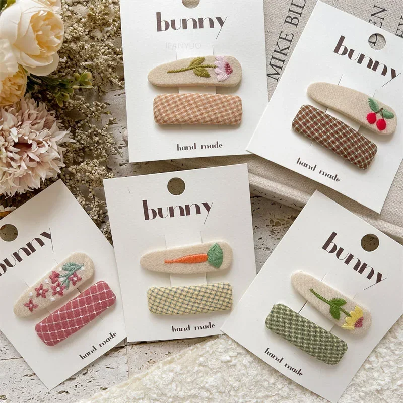 الكورية الحلو المطرزة زهرة الرضع الأطفال مقاطع الشعر لطيف تنوعا الكرز فتاة الطفل دبوس الشعر أزياء الأخوات الاطفال أغطية الرأس