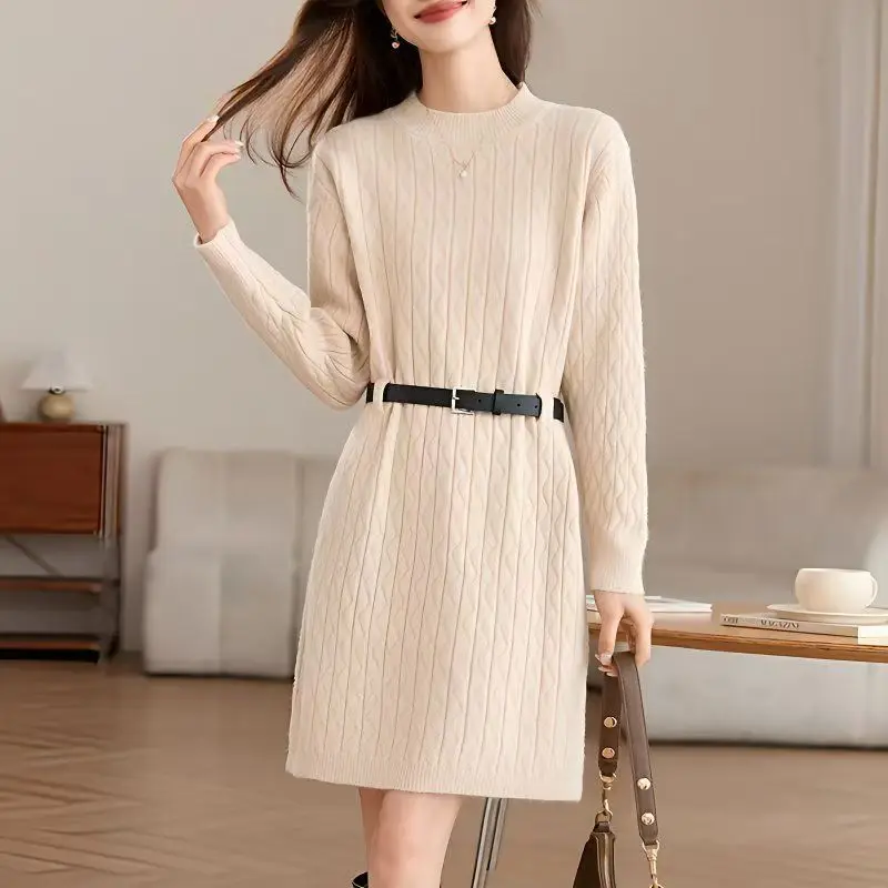 

Fashion Long Sleeve Women's Sweater Knitting Woolen Short Dress Spring Autumn Ladies Slim Pullover Jumper Warm Knitwear