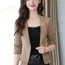 Women's Autumn and Winter New Fashion Commuting Solid Color Lapel Button Casual Versatile Long Sleeved Slim Fit Short Suit Coat