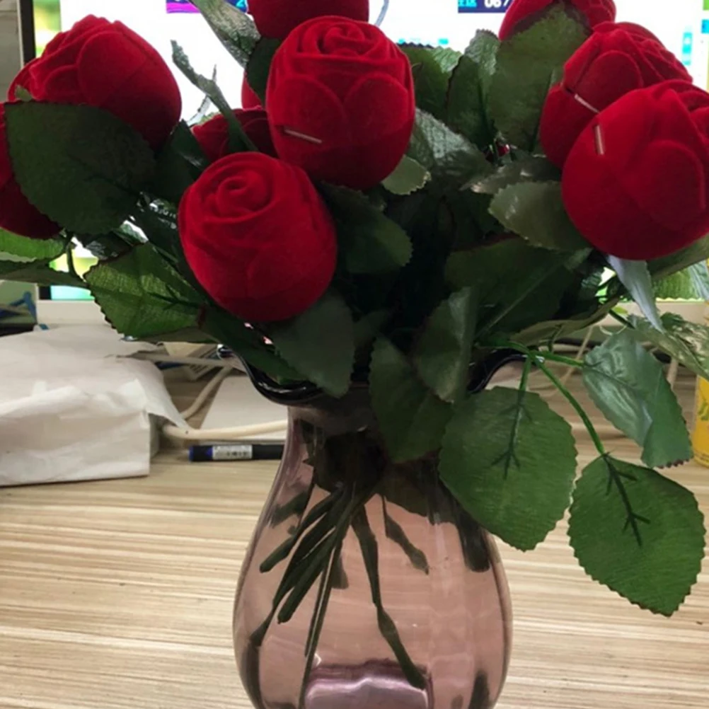 5-teilige Rosen-Ringbox, große Rosen, LED-Etui, Form, Valentinstag, Aufbewahrung, Blumenablage, Mutter