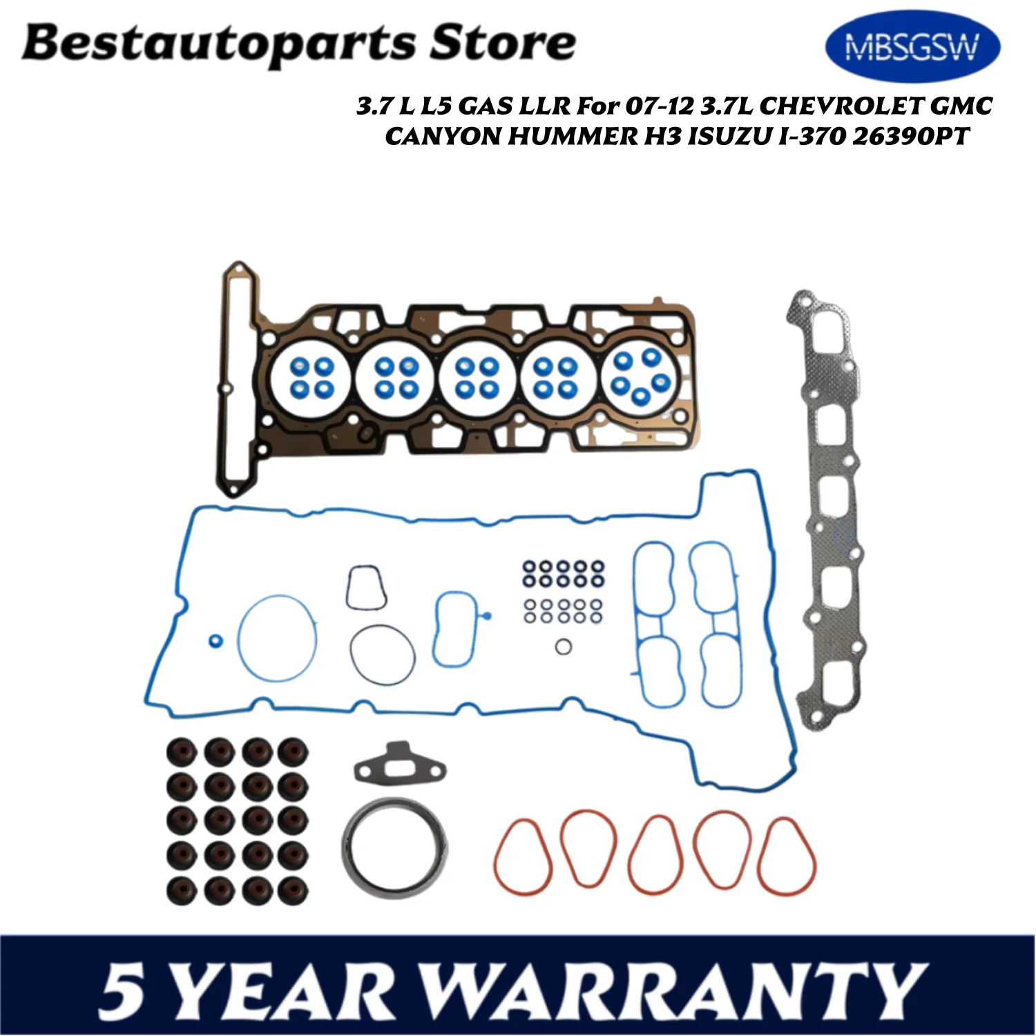 

Деталь двигателя, полный комплект прокладок головки блока цилиндров, подходит для 3.7 L L5 GAS LLR для 07-12 3.7L CHEVROLET GMC CANYON HUMMER H3 ISUZU I-370 26390PT