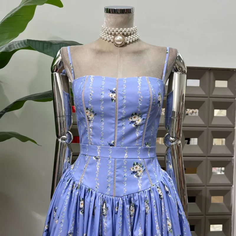 فستان DFDG نسائي طويل بطبعة زهور مكشوف الأكتاف وحزام سباغيتي بدون أكمام وخصر بوهيمي للشاطئ لربيع وصيف 2025 #4