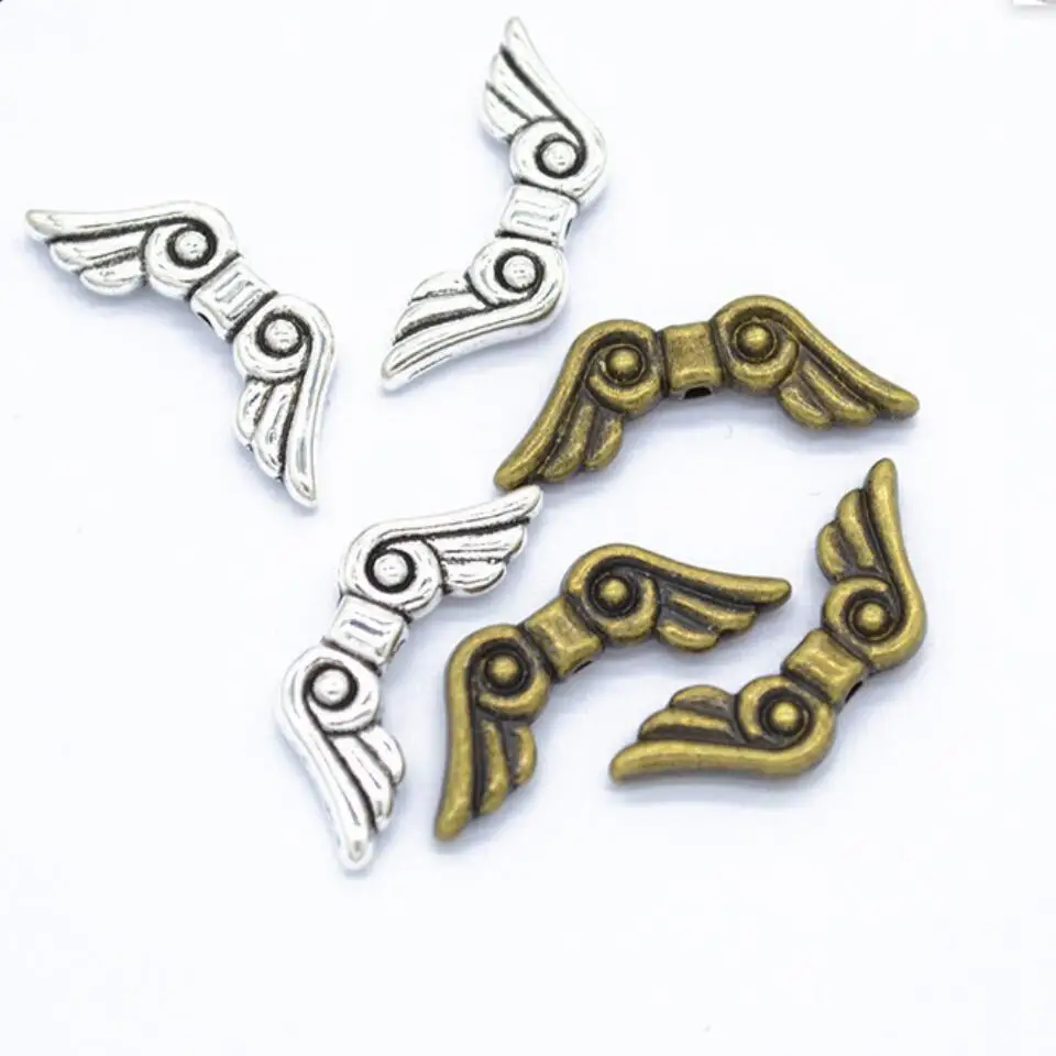 

100 Pcs Angel Wing Spacer Metal Charm Beads for DIY Bracelets Necklace Jewellery Making 21*8mm F0416