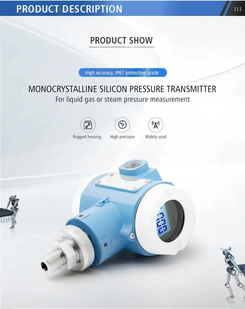 LEFOO Monocrystalline Silicon Pressure Sensor 4-20mA HART IP67 For Gas Liquid Steam Pressure Measurement