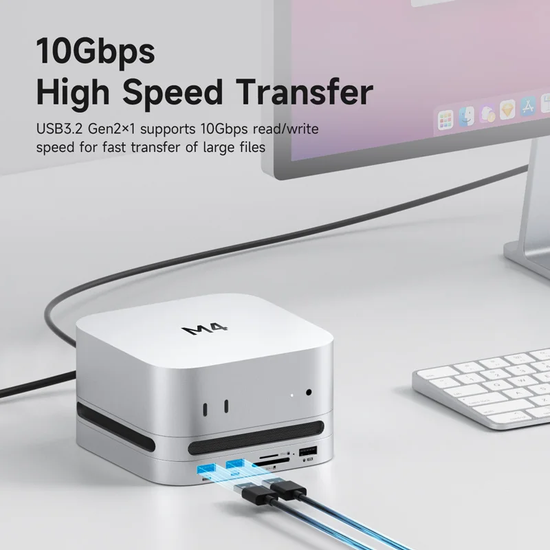 Hagibis USB C Hub مع محطة إرساء M.2 SSD من النوع C لجهاز Mac mini M4/M4 Pro 4K 60 هرتز USB 3.2 Gen2 SD/TF 4.0 Dock Stand