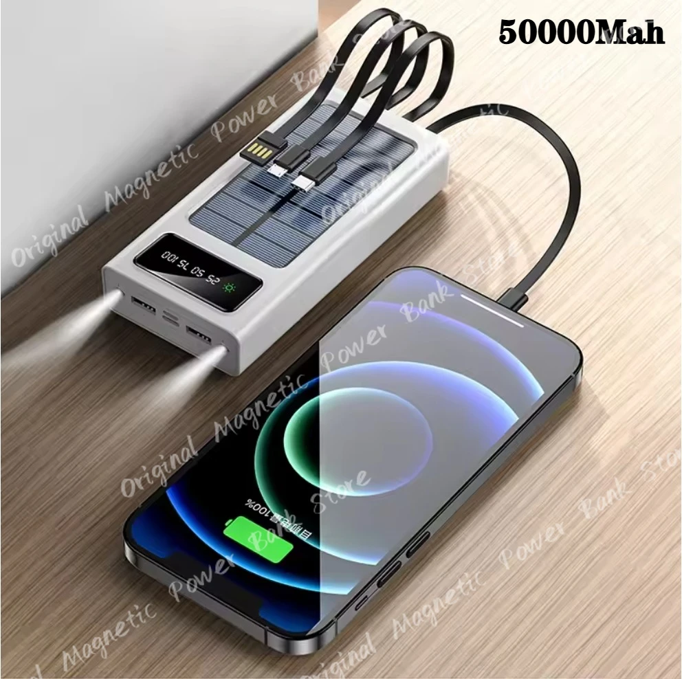 

Оригинальный новый аккумулятор на солнечной батарее емкостью 50000 мАч, сверхемкая USB-супер быстрая зарядка USB для iPhone, Samsung, Xiaomi, Huawei, наружное питание