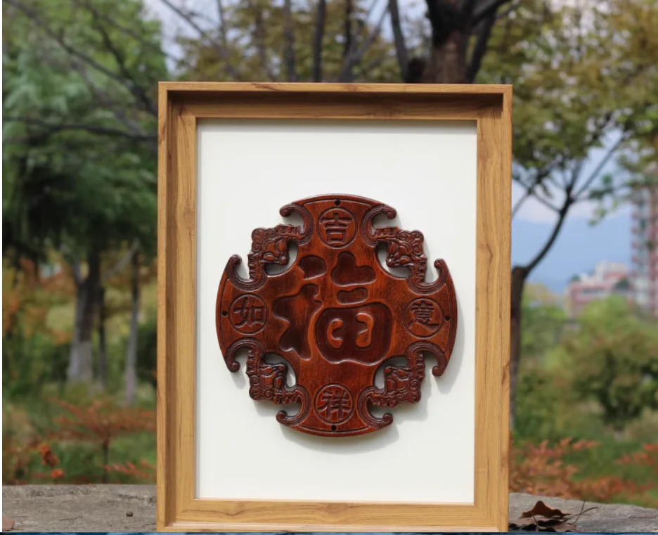 Wood carving pendant adornment adornment Fu character living room porch background wall Chinese tea house decoration package