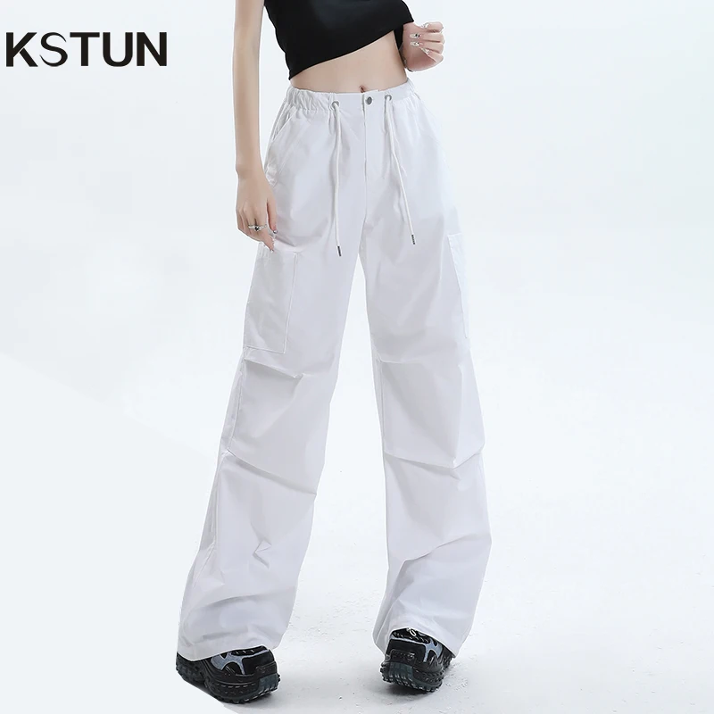 

KSTUN Women's Cargo Pants White High Waist Straight Loose Casual Pants Wide Leg Lady Long Trousers Jogging Outdoor Sweatpants