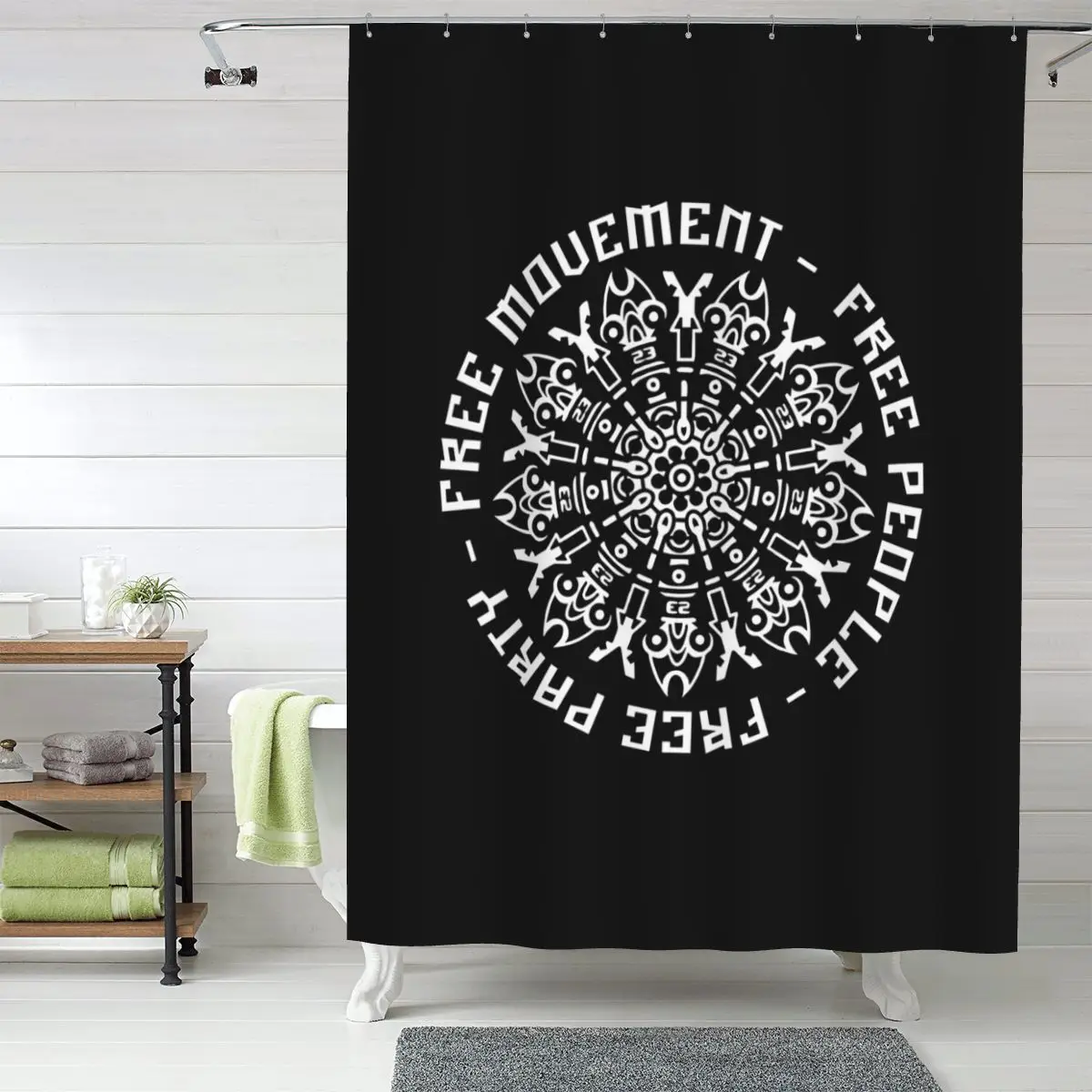 

Шторка для душа Tekno Free Movement Free People Free Party, полиэстеровая, водонепроницаемая, с крючками